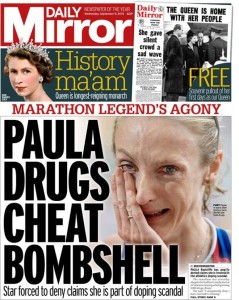 Paula Radcliffe Daily Mirror front page